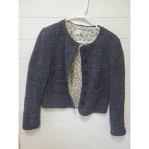 French fun marine life print lining knit blazer
